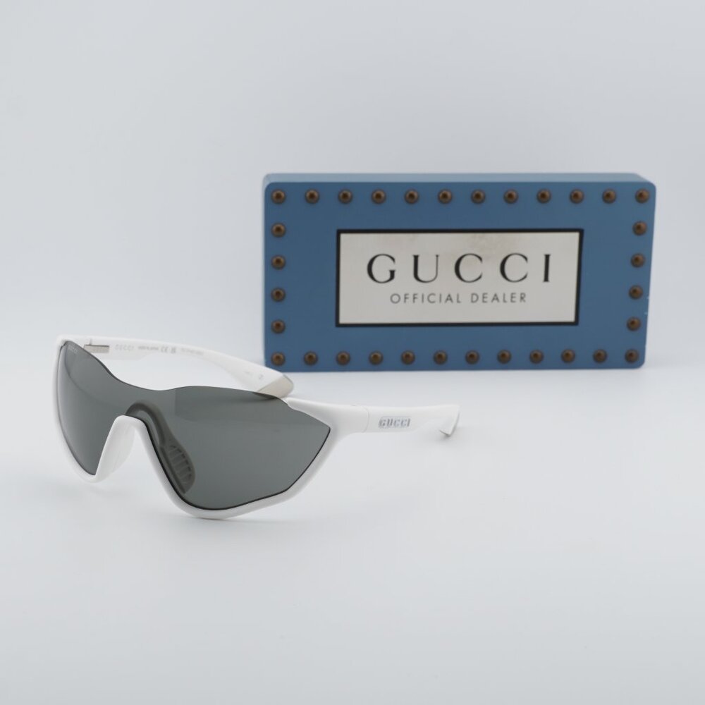 Gucci GG2018S 005 Shield Sunglasses – Matte Solid White/Grey